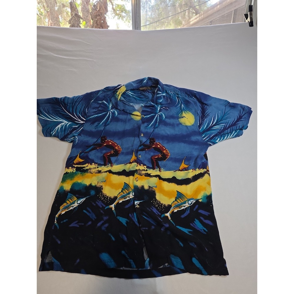 thumbs up hawaiian shirt With‎ Surfers And Bule Marlins Size L